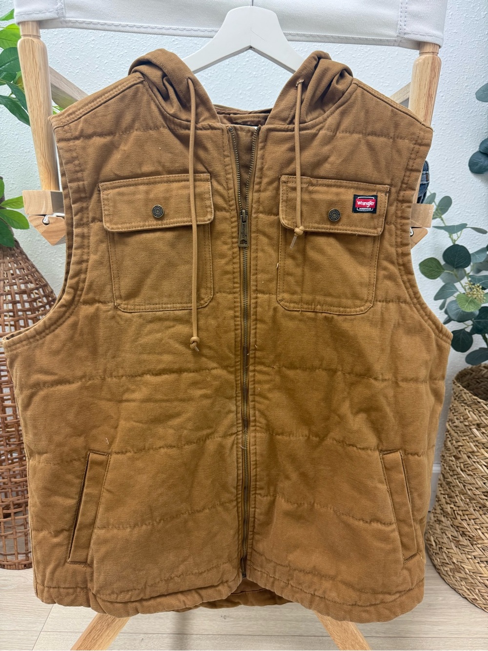 Wrangler Workwear Insulated Canvas Hooded Vest Men’s XL Brown Workwear